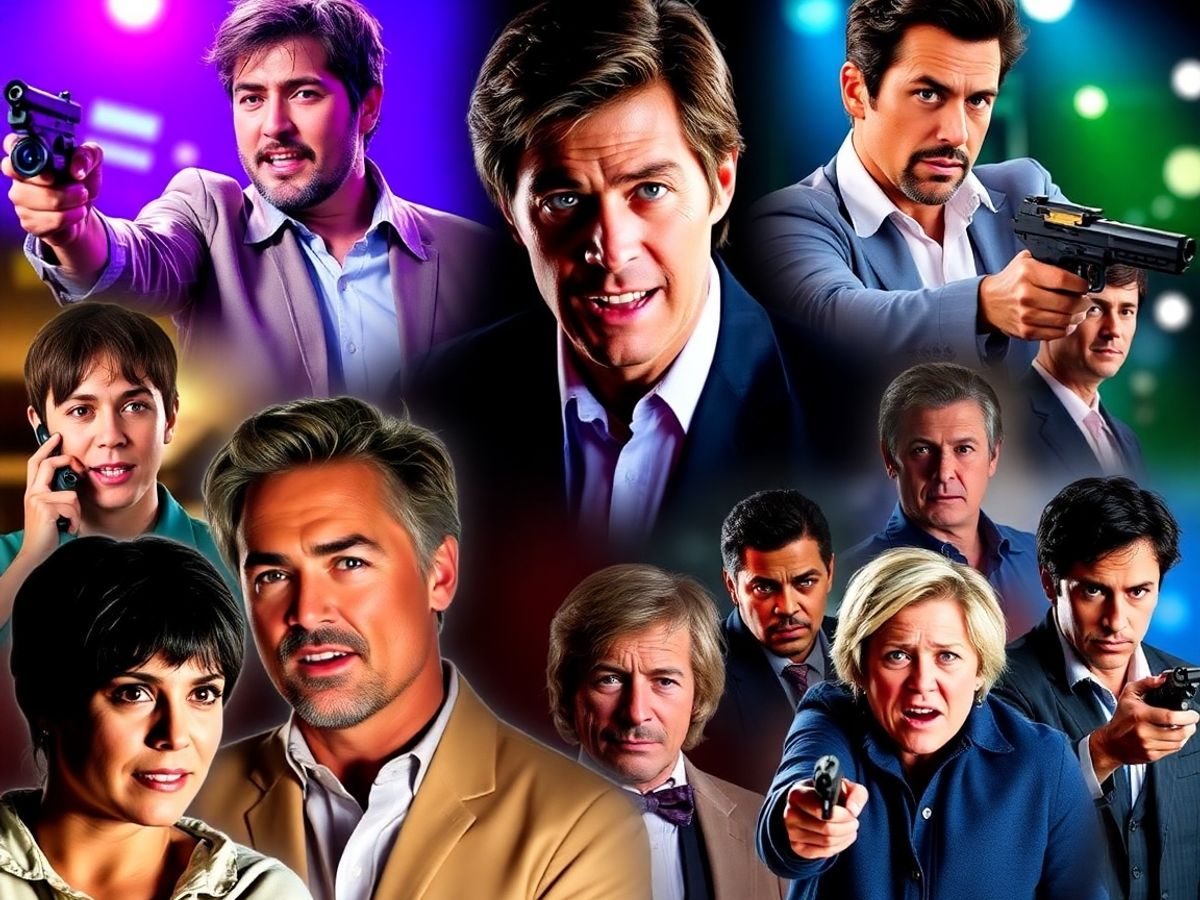 Vedete de film populare într-o compilație de scene vibrante.